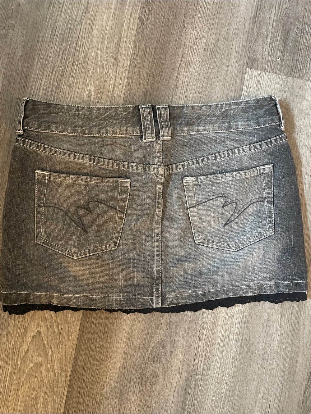 Brody Black Washed Denim Mini Skirt with Lace Trim - Picture 5 of 5